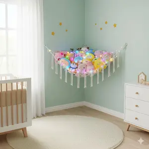 Stuffed Animals Hammock Net Toy Storage Organizer Stuffed Animals Storage Toy Holder Boho Macrame Hanging for Nursery Kids Girls Room Decor
