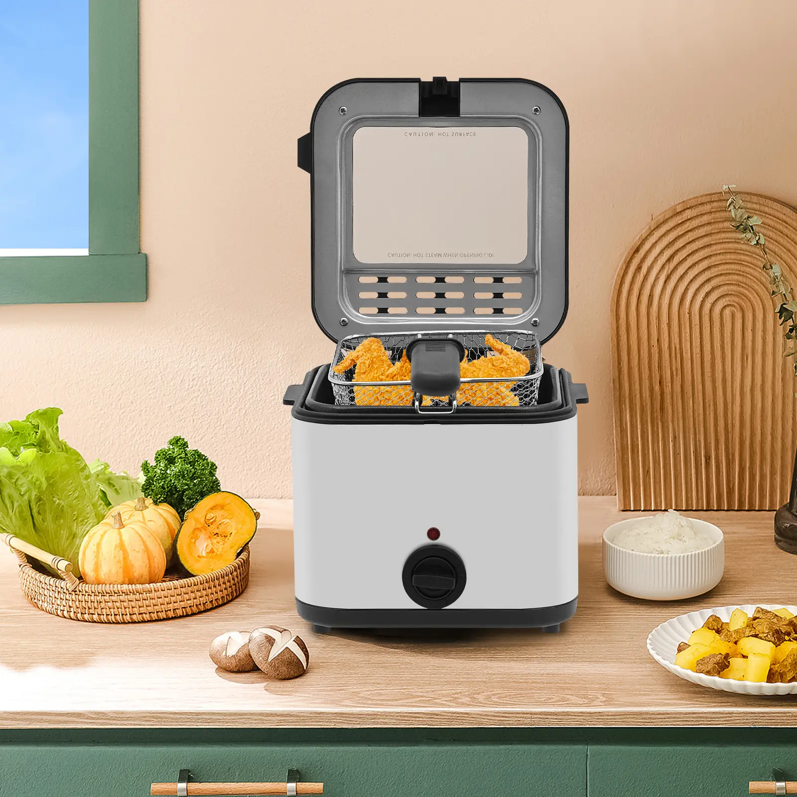 Stainless Steel Modern Electric Deep Fryer Pot - 1000W Countertop Kitchen Appliances, 2.5L Oil Capacity, 14.5cm Size, US Plug, 1* Basket for French Fries, Home Use, Fryer Fries