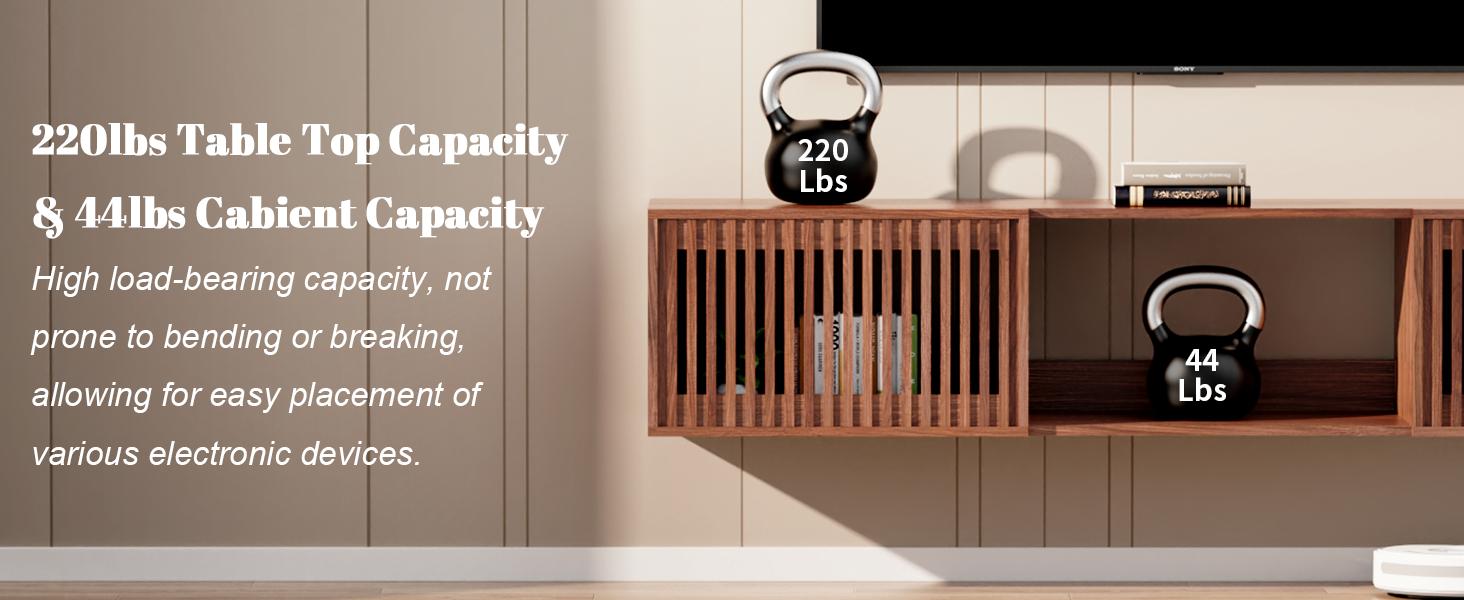 HOMMPA Floating TV Stand Wall Mounted for TVs 55'' to 80'', Floating Entertainment Center with Slatted Door Design, Mid Century Wall Mounted TV Stand for Livingroom