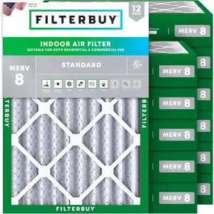 Filterbuy 20x25x4 Air Filter (12-Pack), Pleated MERV 8 Dust Defense HVAC AC Furnace Air Filters (Actual Size: 19.50 x 24.50 x 3.63 Inches)