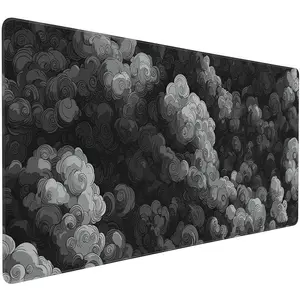 Extended Gaming  Pad,  Cloud , XL Size 35.4 x 15.7 inches, Black and Gray, Non-Slip Base (Auspicious Cloud)