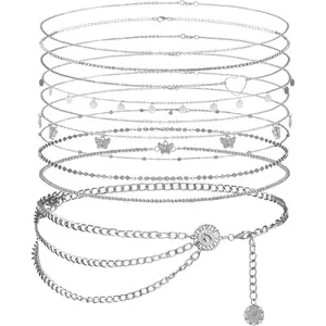 Lenwen 10 Pcs Summer Beach Belly Chain Adjustable Waist Multi Layered Chain Waist Jewelry for Women Girls Multilayer Body