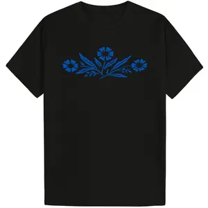 Fsgprints Corning Wear Men's Pure Cotton T-Shirt - Black Blue Floral Print, Casual Comfortable All-Day Wear, Machine Washable, Crew Neck, Short Sleeve, Regular Fit, Four Seasons Clothing Modern casual style 100% Cotton Shirt Comfort Wear Men's 200g