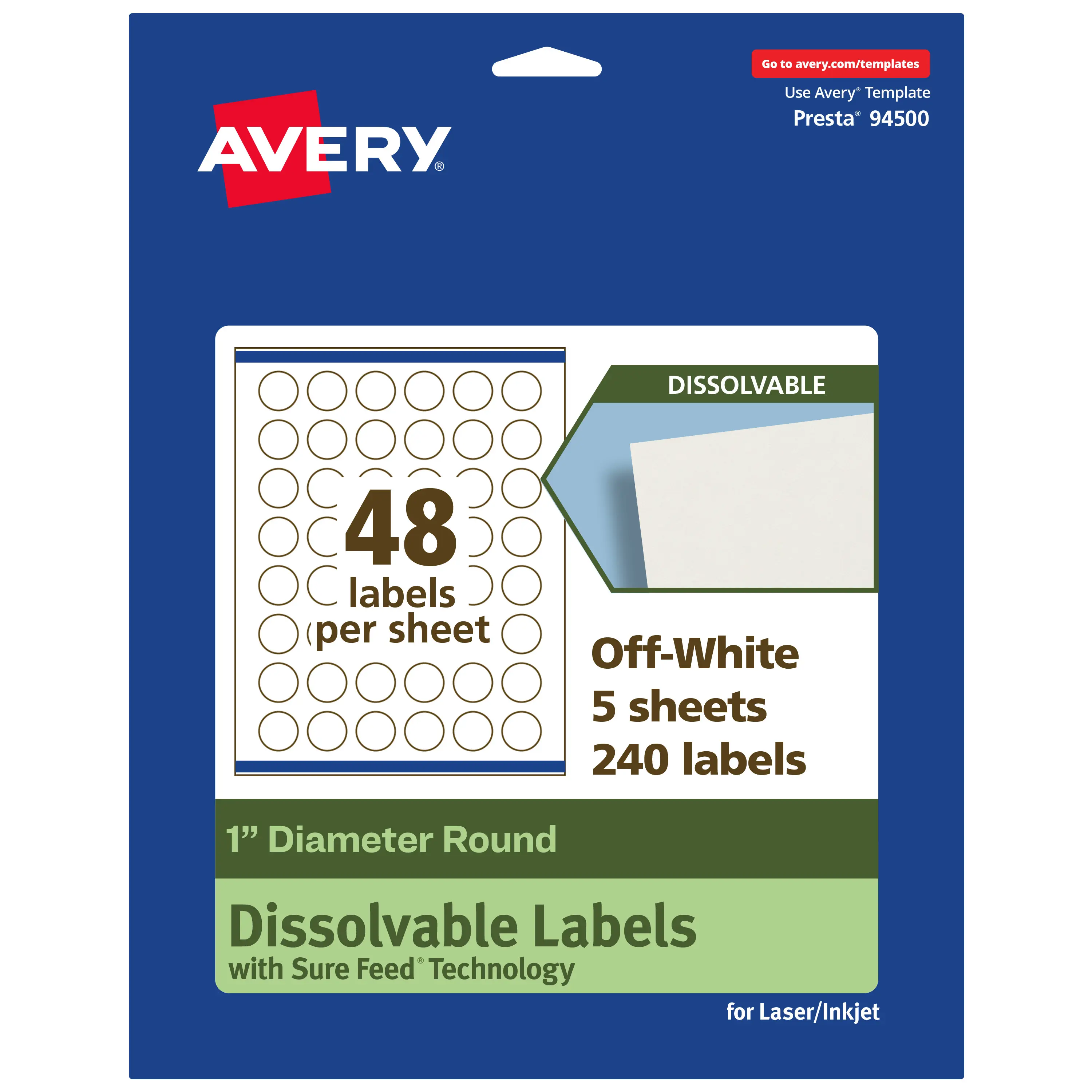 Avery Dissolvable Labels, 1" Diameter Round
