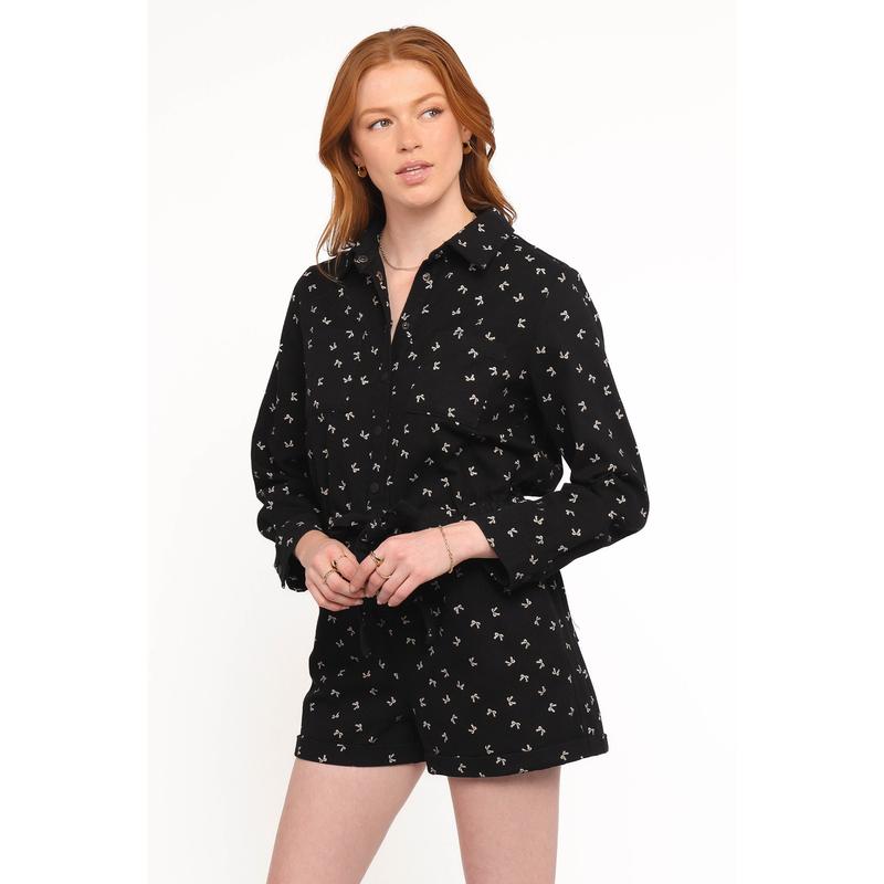 Niqui Long Sleeve Romper - Black Cream