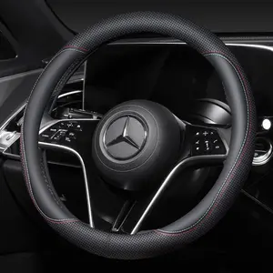 Steering wheel cover, microfiber leather steering wheel cover with piping, sporty universal fit (14″–15″), car wheel protector for men and women, fits SUVs, vans, sedans, cars, and trucks