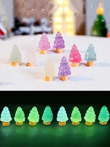 25pcs Luminous Christmas Tree Ornaments, Resin Miniature Holiday Decorations, Suitable For Desktop, Outdoor, Festive Statues For Bedroom, Living Room And Bathroom, Home Decoration Accessories, Decorative Ornament
