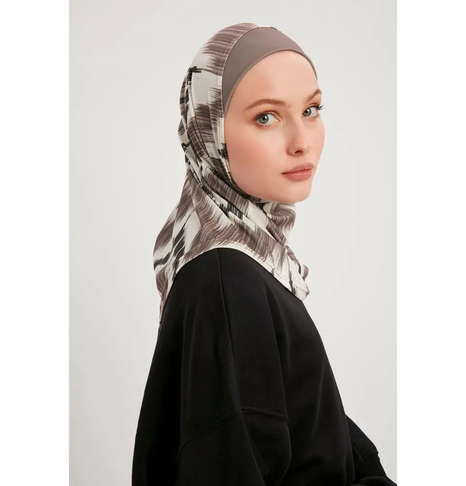 Modefa One Piece Instant Sports Hijab -Abstract Flame - Mink