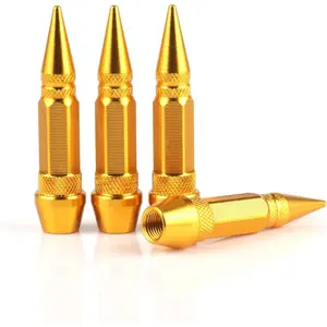 60mm Spiked Valve Caps,Aluminum Alloy Dustproof and Waterproof Tire Valve Stem Caps, Suitable for Cars, Trucks and Motorcycles (4PCS Gold)