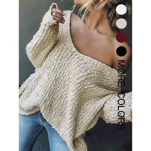 Women’s Off-Shoulder Sweater, Autumn/Winter Casual Loose-Fit Knit Top, Soft Comfortable Elegant Slimming Design
