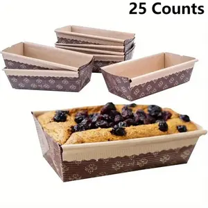 25pcs Paper Loaf Pan, Disposable Paper Baking Mold, Bakeware, All Natural, Recyclable, Microwave & Freezer Safe, Stackable, Kitchenware