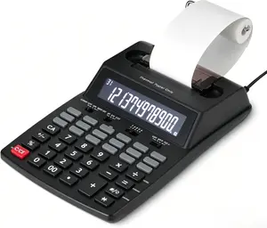 Black 12-Digit LCD Printing Desktop Calculator Portable Palm Size Adding Machine With Paper Tape Printout Function Ideal For Business Accounting Tax Calculation Office Bookkeeping Financial Daily Work Use
