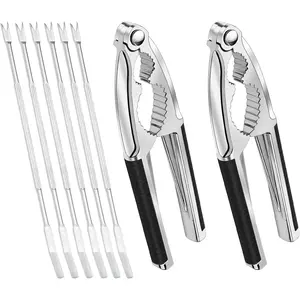 8Pcs Multi-Purpose Stainless Steel Nut Cracker Non-slip Handle Seafood Pecan Walnut Cracking Tools (Black)