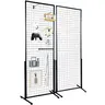 VEVOR 2-Pack Folding Floorstanding Grid Wall Panel Tower with T-Shaped Base, 2'x5.6' Double-Sided Wire Racks, 2 Bottom Meshes, Hangable Organiser Set with Extra Clips & Hooks, Easy Installation for Home Decor, Pot Storage, Art Craft Shows