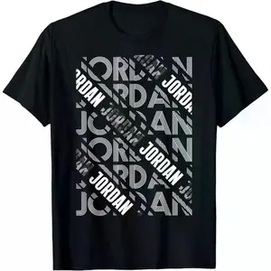 Black T-shirt with Distinctive "JORDAN" Graphic Design - Soft Breathable Cotton Crew Neck Top for Men's Casual Wear - Womenswear