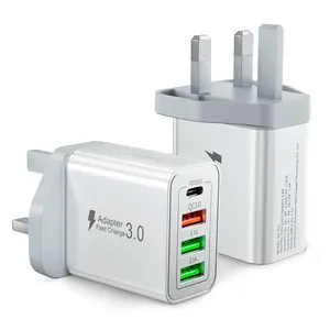 UK Standard Portable Charger Adapter 4-in-1 Fast Charger with 4 Ports for iPhone Samsung Smartphones USB charging Quick Charge Adapter - Cellphone Electronic portable chargers