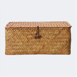 Woven Storage Basket with Lid, Wicker Storage Basket, Multi-functional Desktop Organizer, Stylish Home Decor Gift Basket