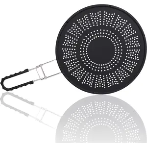 CucinaPro Silicone Splatter Screen- Multi Use XL 11.5" Oil and Grease Shield Guard and Strainer w Foldable Handle for Easy Storage