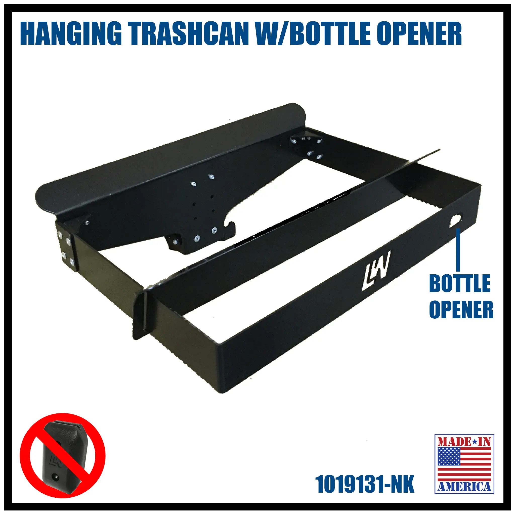 BRINKLEY HANGING TRASHCAN W/ BOTTLE OPENER
