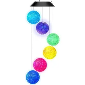 Solar Crystal Ball Wind Chime - Color-Changing LED Spinner, Waterproof Hanging Decor for Porch & Garden with Auto Night Light, Perfect Gifts for Mom & Women​