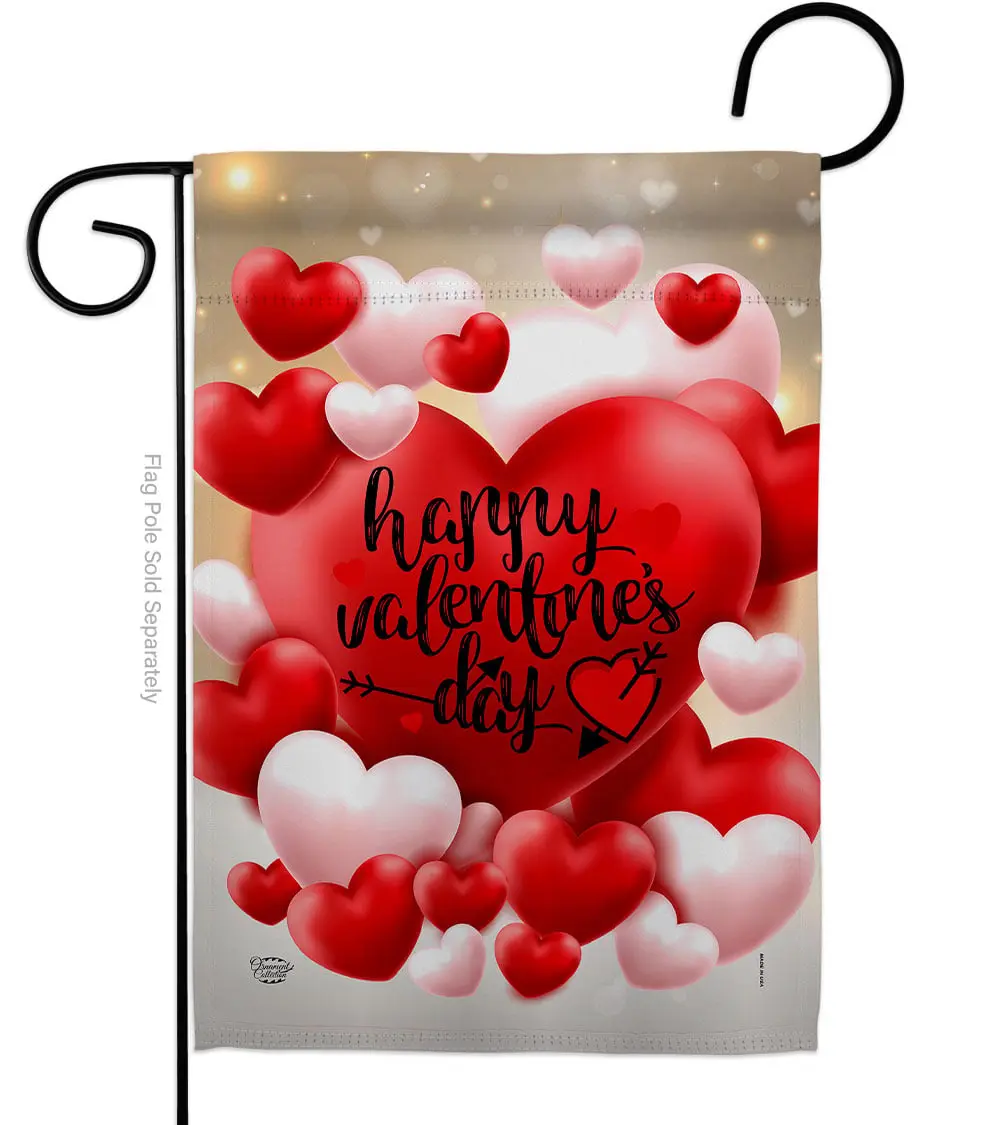Pop Hearts Valentines Day Springtime Double-Sided Decorative Garden Flag, Multi Color