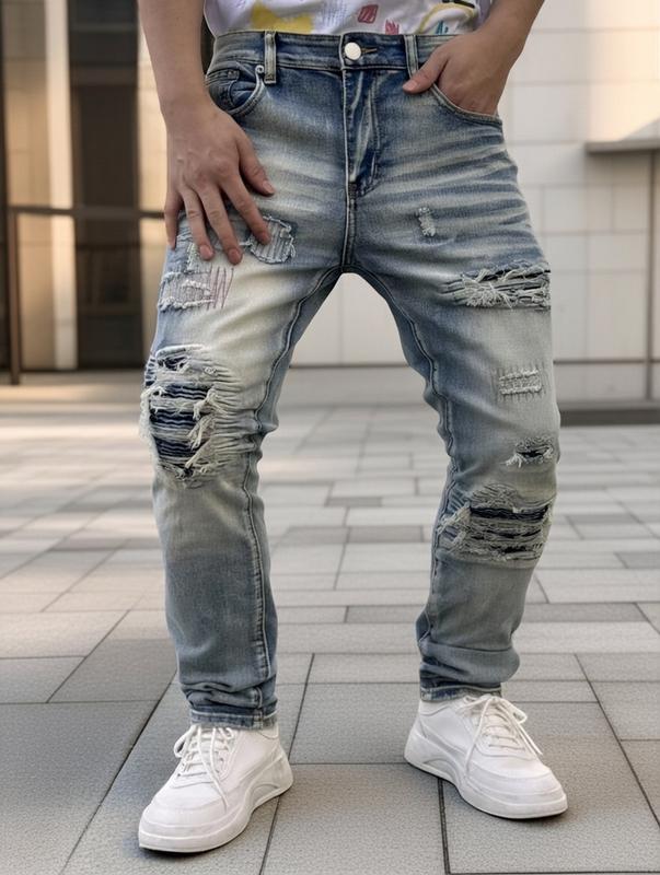 Men's Washed Vintage Straight-Leg Distressed Jeans with Holes Retro Style Casual Wear Unwashed Denim Perfect for Holidays & Parties Dark Wash Slim Fit Jeans Drawstring Elastic Waist levis 527 size  12  jeans Embroidered Camouflage Double Shorts ed hardy S