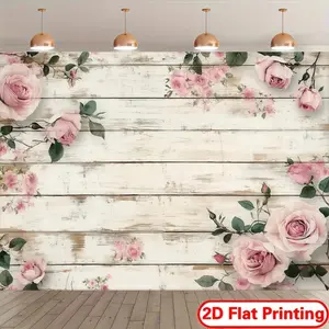 1 pc， 2d, vintage floral wood panel backdrop with delicate peony patterns for Mother's Day, weddings, birthday portraits and studio photography, polyester