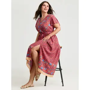 【Summer Turn-Up】BlOOMCHIC Plus  Floral Breeze Waist-Tie Contrast Maxi Dress [1x-6x] 2026 Summer Pick for Mother's Day