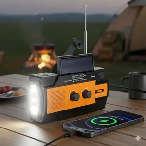 Emergency Radio: AM/FM & NOAA Weather Alert, Hand Crank & Solar & USB Charge, Power Bank, Bright Flashlight, Rechargeable LED Flashlights, Reading Lamp, SOS Alarm, Power Display for Camping Survival Outdoor Emergency Kit