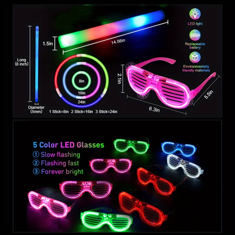 MICRENCY 168Pcs Party Set Supplies - 40 Colorful Finger Lights, 12 LED Glasses, 40 Glow Sticks, 100 Luminous Sticks for Weddings, Birthdays, Concerts, Events & Festive Atmospheres