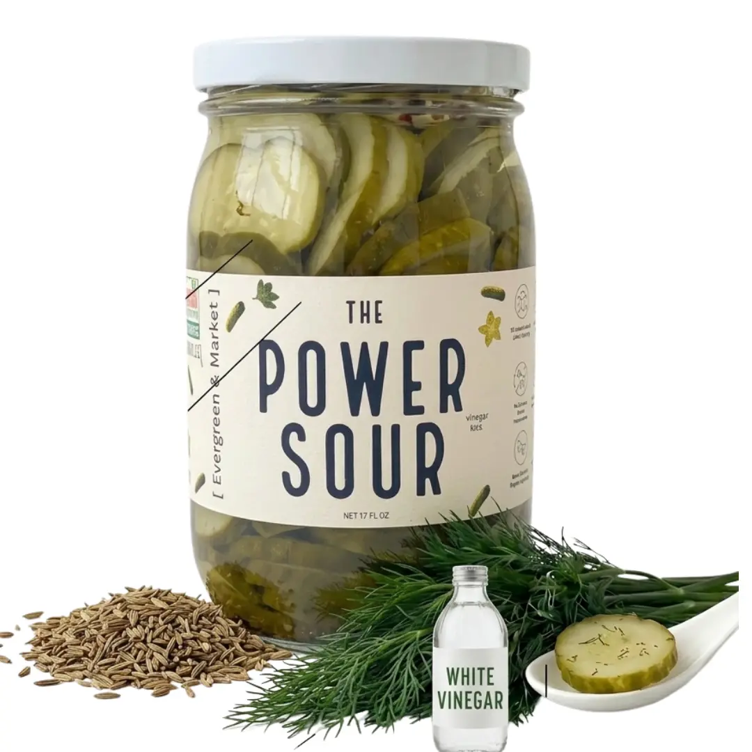 The Power Sour Pickle 17 oz Glass Jar with Resealable Lid Extra Tangy Bold & Refreshing for Charcuterie Sandwiches Cocktails and Snacks