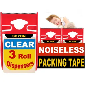 Clear Packing Tape with Dispenser, 1.88 in. x 22.2 yd., 3 Noiseless Shipping Tape Rolls, 2 mil Transparent Package Tape for Moving Boxes Mailing Supplies