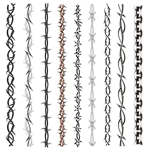 9-Sheet Variety Pack of Large Barbed Wire Temporary Tattoos, Long Barbed Wire Armbands Tattoo Stickers for Adults Kids (1.2x13.3 Inches)