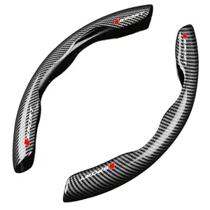 Sporty Carbon Fiber Texture Car Steering Wheel Cover, Steering Wheel Protector, Non-Slip Interior Accessory, Fits Most Models, Universal Fit, Vulcanized Rubber, Steering Wheel Cover Set