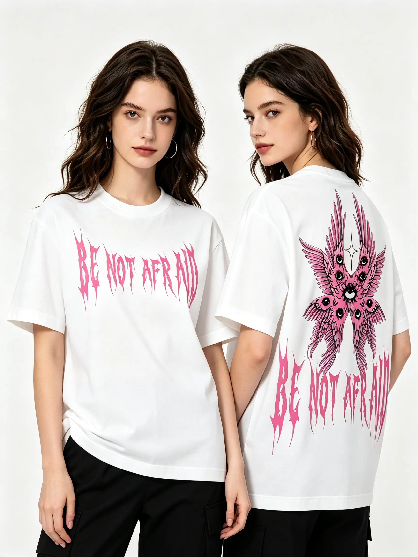 Gothic Angel Graphic T-Shirt, 'Be Not Afraid' Vintage Cotton Streetwear Tee, Unisex Oversized Fit with Front and Back Printing, Shortsleeve, Tshirt, Fitted, Casual