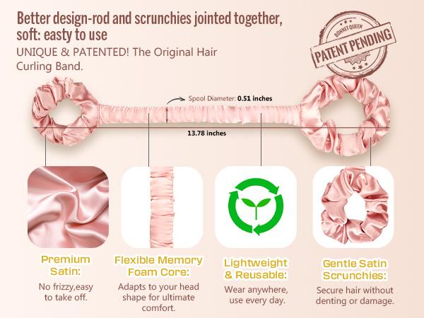 BONNET QUEEN Heatless Hair Curler Set (2Pcs), Heatless Curls Overnight with Satin Hair Rollers, All-in-One Curling Rod for Hair Curlers to Sleep In, Cream Pink(For Bouncy Curls)