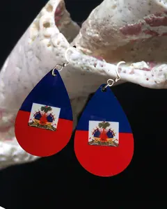 Haitian Flag Teardrop Small Earrings – Haitian Pride Statement Jewelry