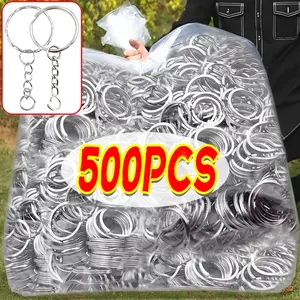 50/500pcs Silver Plated Metal Blank Keyring Keychain Split Key Rings with Chain Climbing Buckles Carabiner Keychain Accessories