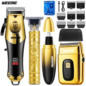 Men's Professional Hair Trimmer Shaver Set USB Rechargeable Portable Cordless Hair Clipper Electric Razor with Battery Capacity Gift Set
