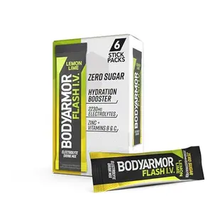 BODYARMOR Flash IV Electrolyte Packets, Lemon Lime - Zero Sugar Drink Mix, Single Serve Packs, Coconut Water Powder (6 Count)