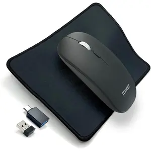 Wireless Mouse and Pad Combo, Dual Mode Bluetooth 5.2 & USB Receiver 2.4G, Rechargeable, Quiet Clicks, Compact, 1600 DPI, Precision Steel Scroll Wheel, with a USB Cable-Converter, For PC, Laptop, Tablet