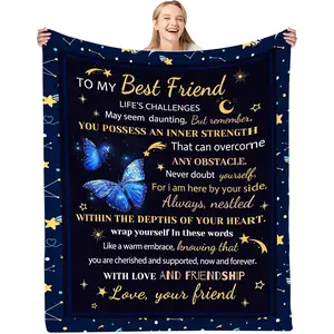 Best Friend Blanket Butterfly, 40"x50", Best Friends Birthday Gifts for Women Friendship, Gifts for Best Friend Woman, Gift for Best Friends Female, Present for Christmas