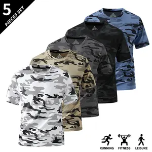 Men’s Summer Camouflage Print T-Shirt 5-Pack – Breathable, Sweat-Wicking Short-Sleeve Tops for Running, Fitness & Casual Wear, Lightweight Crew Neck Available in Multiple Colors, Fashionable Youthful Trendy Comfortable Style