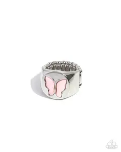 Flying High Haute - Pink Butterfly Silver Ring - Paparazzi