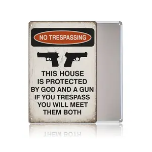 Wall Decor “No Trespassing” Wall Art Metal Sign – 8*12 inch Vintage Style Home Décor, Rustic Tin Sign for Yard, Garage, Man Cave & Farmhouse – Palette&Wall Gift
