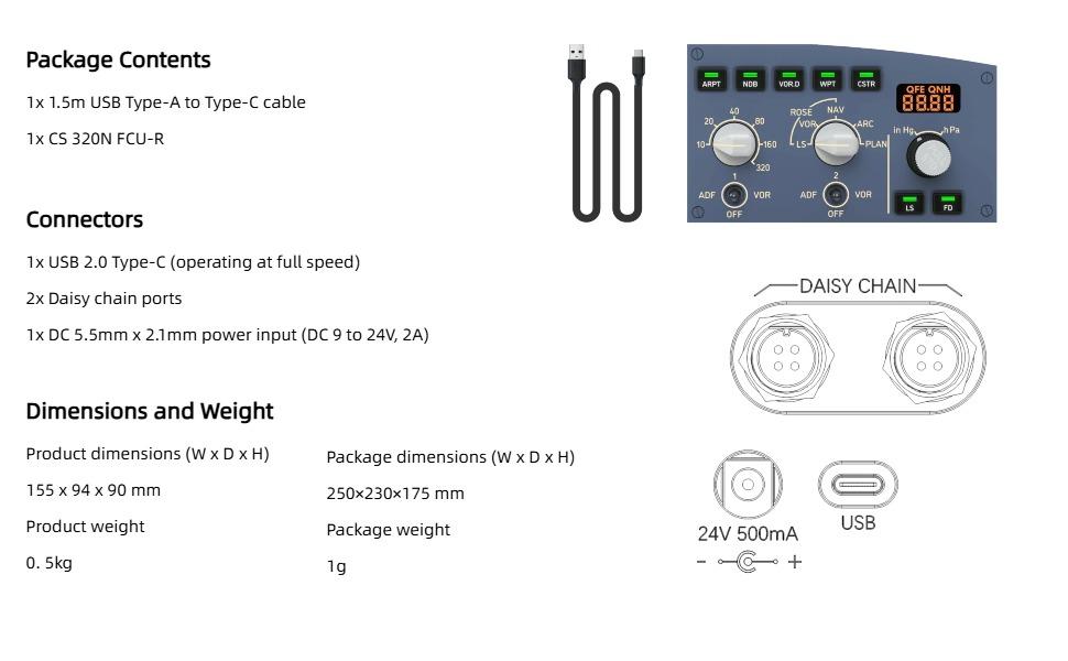 Cockpit Simulator 320 Series FCU-R, 1:1 Scale Flight Simulator Training-Inspired Control Panel, Metal Construction, USB Plug & Play, PC Compatible