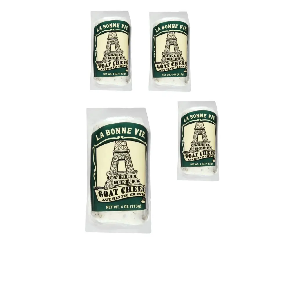 La Bonne Vie Garlic & Herbs Goat Cheese, 4-Pack (4 oz) - Savory Chèvre for Baking, Pasta, Bake