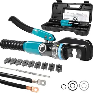 10 Tons Hydraulic Crimping Tool with 9 Dies - Battery Cable Crimper Tool & Wire Rope Crimping Tool for 12 to 2/0 AWG, 1/16" 1/8" 3/16" Stainless Steel Cable Railing Tool