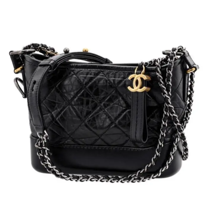 Pre-owned CHANEL Gabrielle Small Bag Black Quilted Leather Dual‑Chain Strap Shoulder Crossbody Bag 2506368