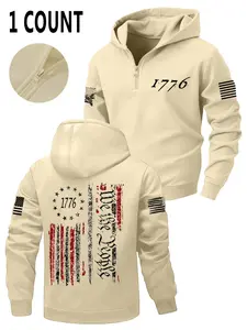 Men's Casual Hooded Sweatshirt with Zipper Design, Winter Fitted Kint Fabric, Stylish Letter Print, Perfect for Outdoor Activities, Graphic Print Hoodie